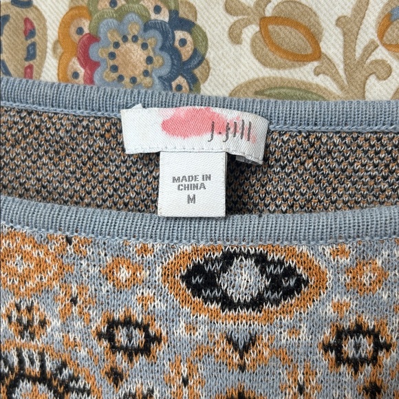 J. Jill‎ Linen Blend Aztec Fair Isle Geometric Sweater Lightweight Colorful M - Picture 3 of 13